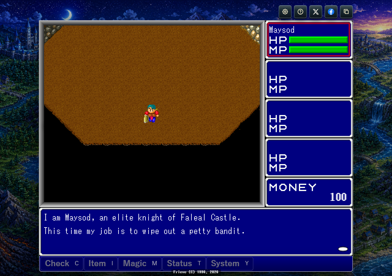 Faleal Story Classic map screen with English message and command menu