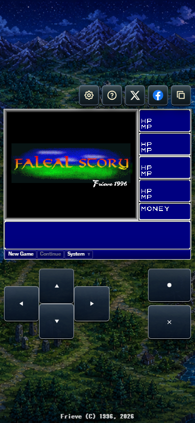 Faleal Story Classic mobile portrait screen with English menu and touch controls